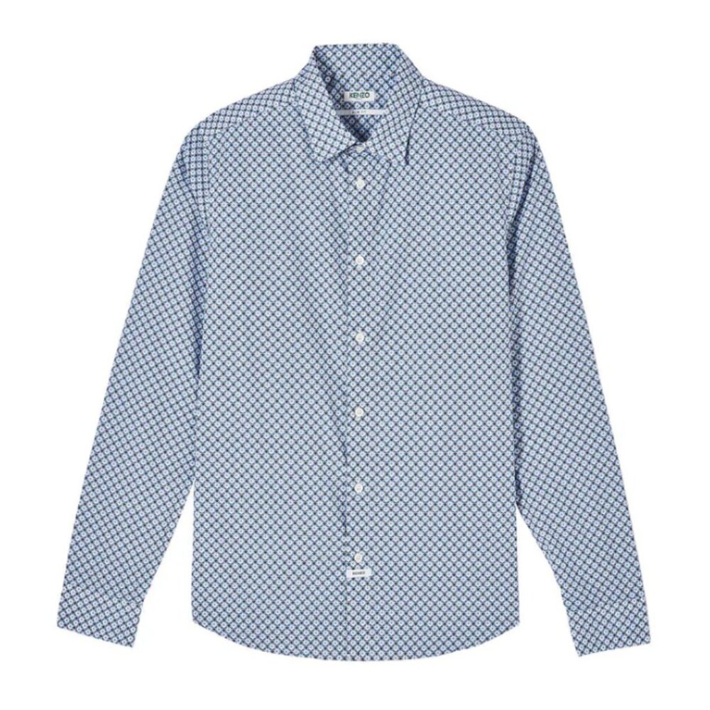 Men's Blue & White KENZO Urban Slim Fit Button Front Dress Shirt - Size 40R
